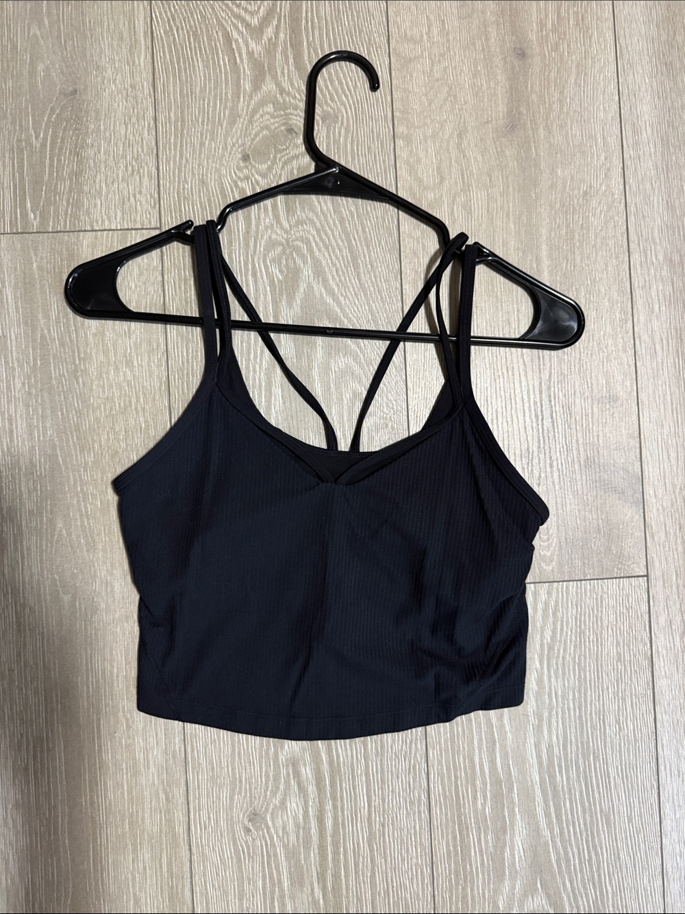 lululemon athletica Black Ribbed Double-Strap Cropped Camisole. No padding